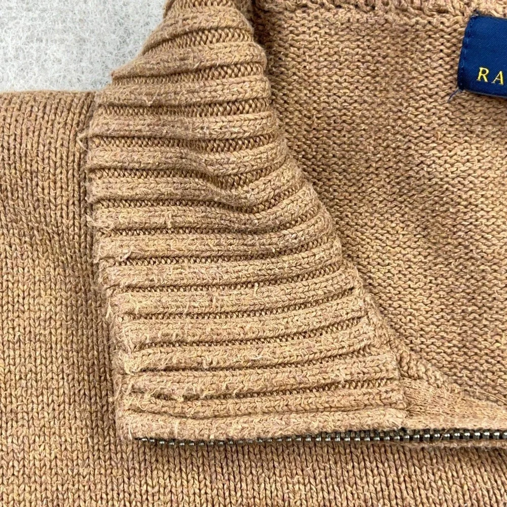 Polo Ralph Lauren Sweater Men XL Brown Pullover Heavy Knit Quarter Zip Ribbed